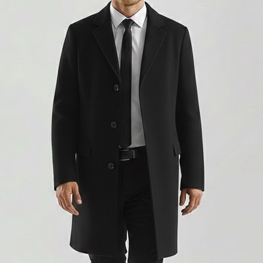 Saks Fifth‎ Avenue Black Wool Blend Overcoat Size 40 Made in Italy Vintage